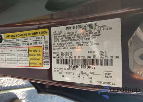 2018 Ford Fusion Se z USA, uszkodzony, nr VIN 3FA6P0HD4JR160435